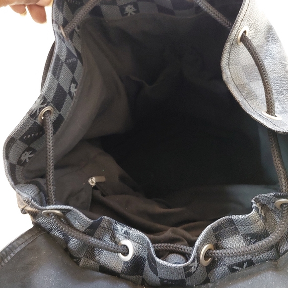 EGARA Vintage Leather Trim Monogram Backpack Checkered Black and Gray - Picture 5 of 13